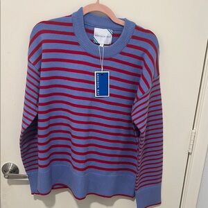 Addison Bay Crewneck Blue and Red Striped Sweater